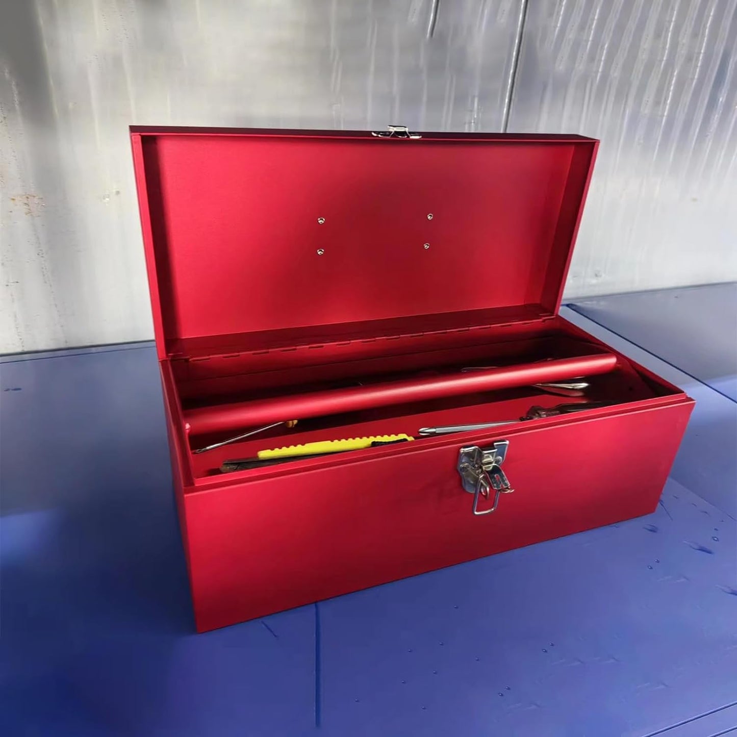 16" Portable Steel Heavy-duty Large Tool Box 18-Gauge Fishing Tackle Box Tool Box Drawer Organizer With Metal Latch and Handle Red