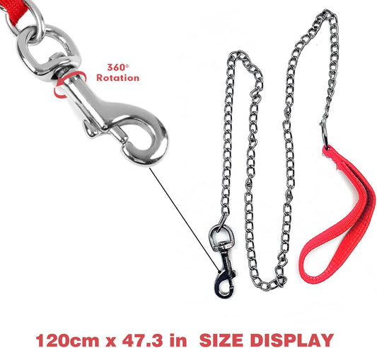 Chain Dog Leashes for Large Dogs Heavy Duty Non-chewable Dog Leash 8.2 FT Metal Dog Leash Dog Chain with Padded Handle Leash for Dog for Large & Medium Size Dogs