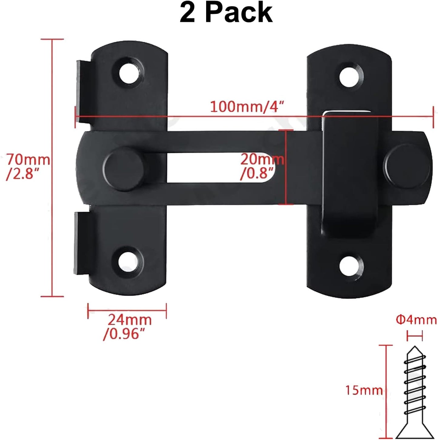 Sliding Barn Door Lock and Latches Double French Door Fridge Lock Interior Flip Latch for Wine Cabinet, Bathroom, Outdoor, Garage, Garden, Closet Door  2 Pack Black)