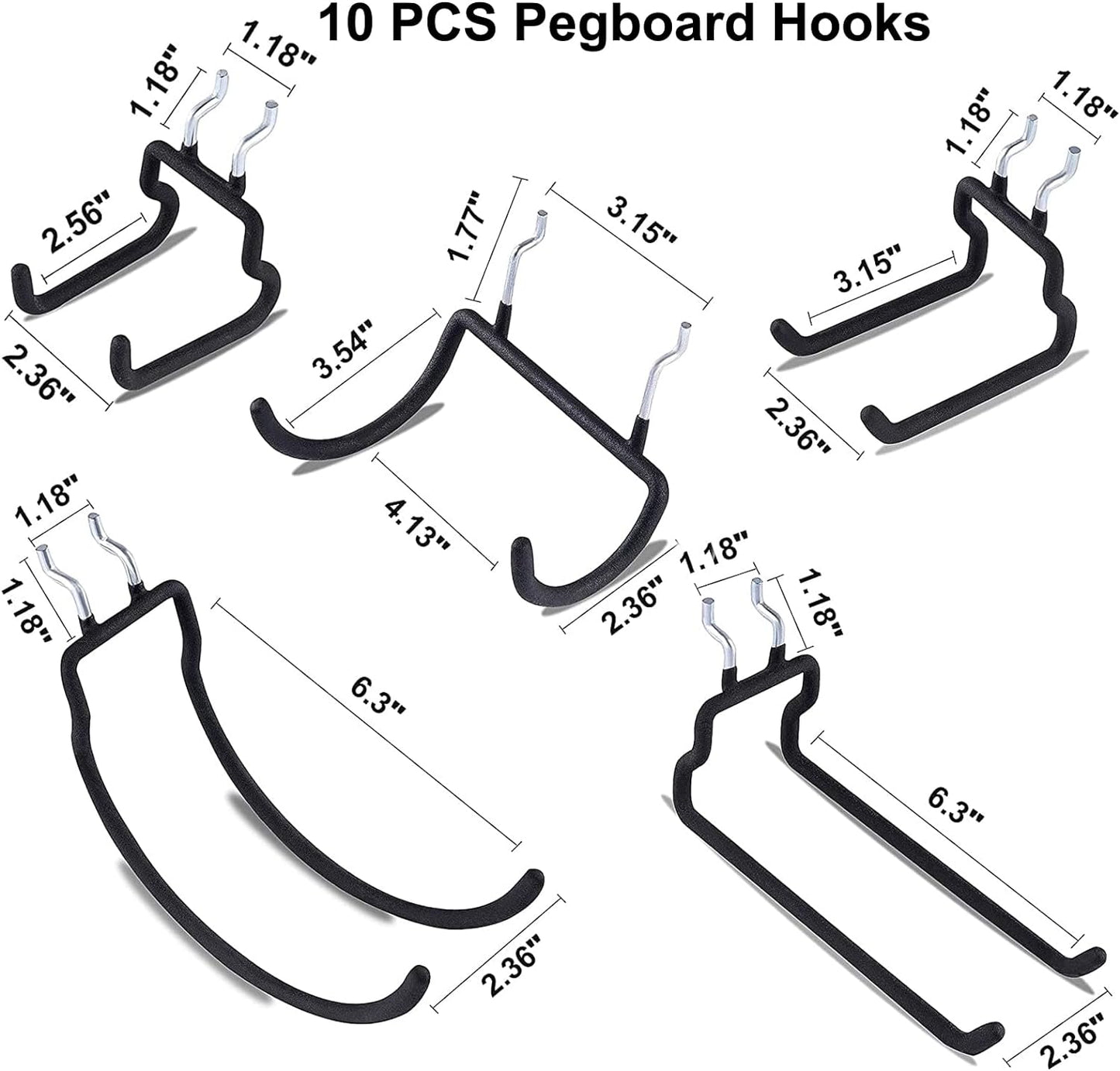 Black Pegboard Hooks Peg Board Tool Utility Hooks Peg Board Organizer Accessories 1/4 Pegboard Accessories Peg Board Hooks for Hanging Wall Control Pegboard Screwdriver Holder Peg Hooks 10 Pcs