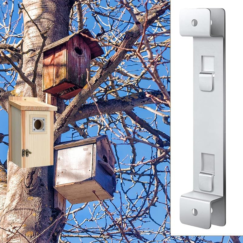 Bird House Hanger Crowded House Birdhouses Mounting Bracket with Metal Bluebird House Predator Guard 2 Sets Stainless Steel Bird Feeder Hanger Quickly Remove for Cleaning