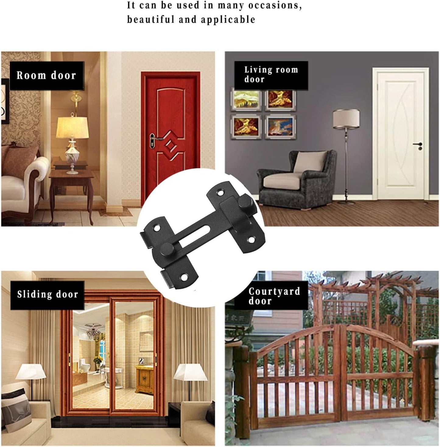 Sliding Barn Door Lock and Latches Double French Door Fridge Lock Interior Flip Latch for Wine Cabinet, Bathroom, Outdoor, Garage, Garden, Closet Door  2 Pack Black)