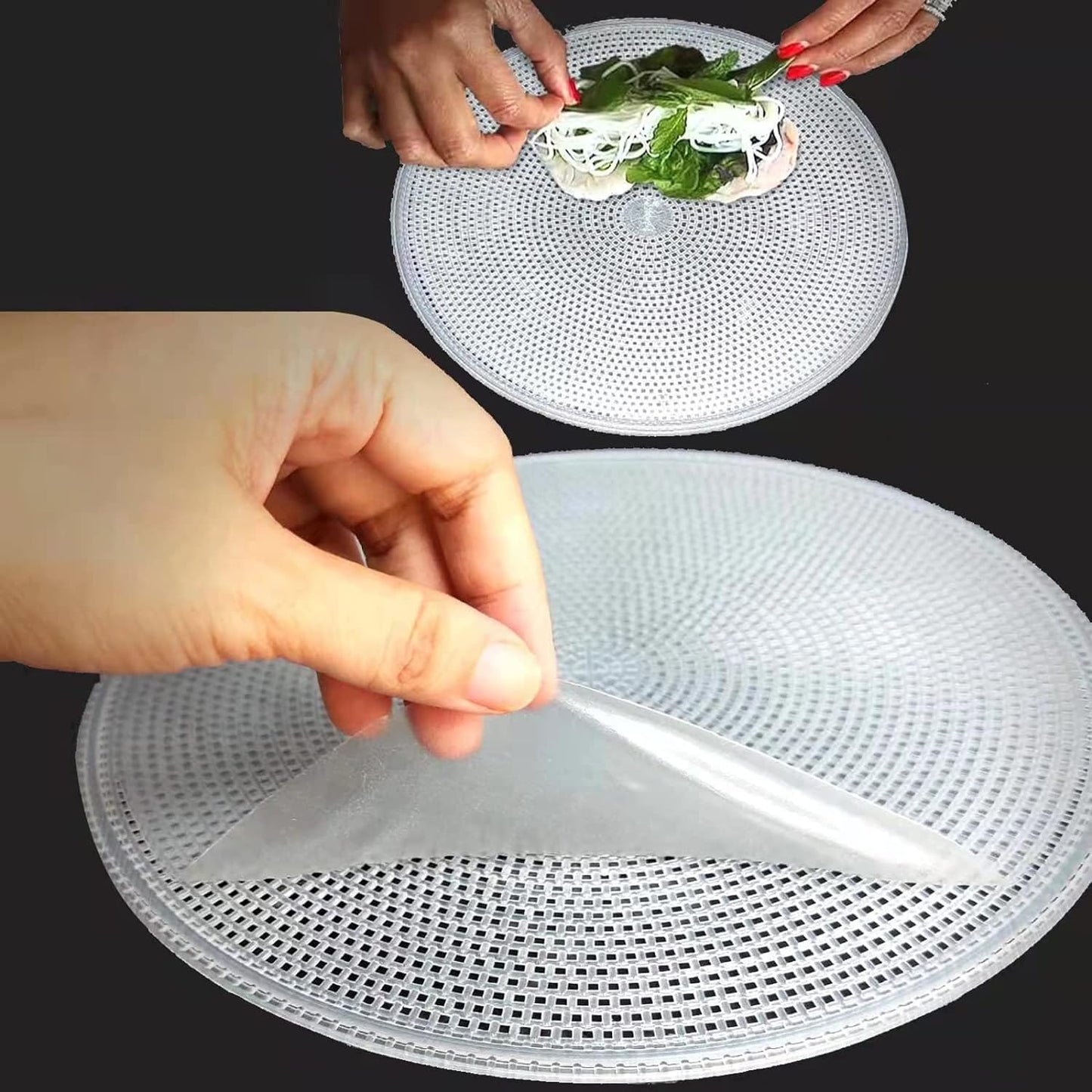 Rice Paper Water Bowl Holder Wrappers Rice Paper Wrappers for Spring Rolls Maker Large Bowl Shrimp Paper Roll Pastry Holder Rice Paper Holder 10 Plastic Mesh Trays and 1 Collapsible Stand