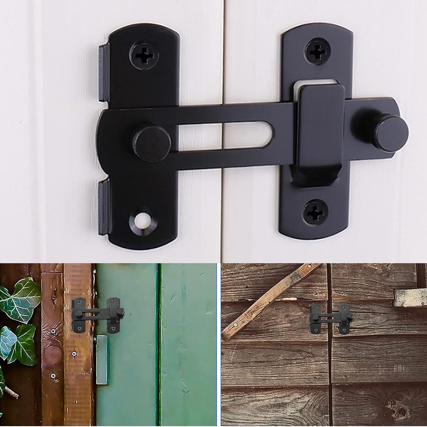 Sliding Barn Door Lock and Latches Double French Door Fridge Lock Interior Flip Latch for Wine Cabinet, Bathroom, Outdoor, Garage, Garden, Closet Door  2 Pack Black)