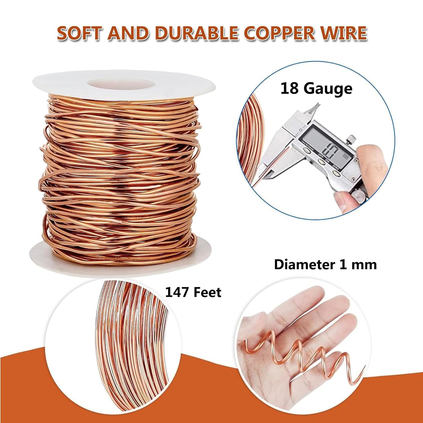 18 Gauge Copper Wire for Electroculture Plant Stakes Copper Mesh Roll Soft Copper Wire for Jewelry Making Copper Coils for Gardening Pure Copper Wire for Plants 1.0 MM Diameter 147 Feet