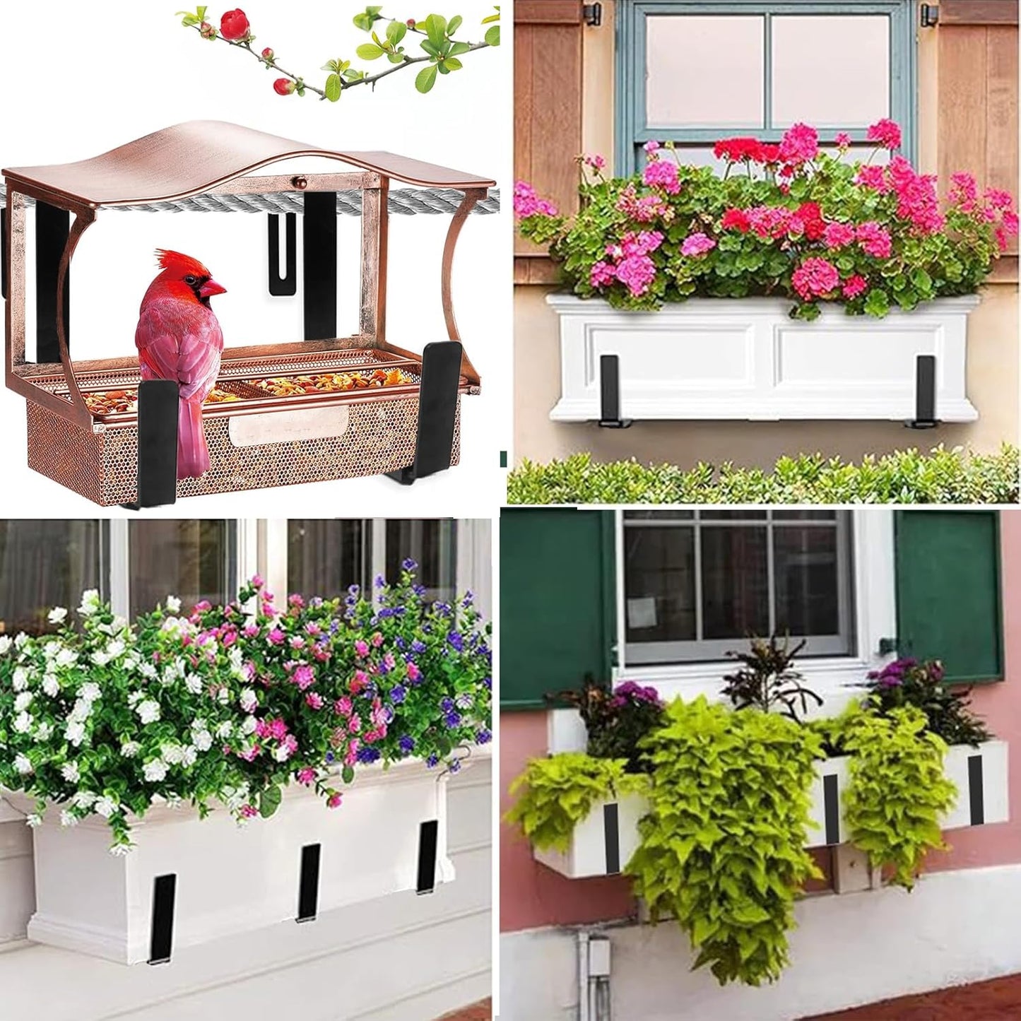 Window Box Brackets for Railing Adjustable Planter Box Brackets Flower Box Brackets for Railings Deck Bird Feeder Hanger for Railing Heavy Duty Bracket for Windowsills, Garden, Fences and Balcony