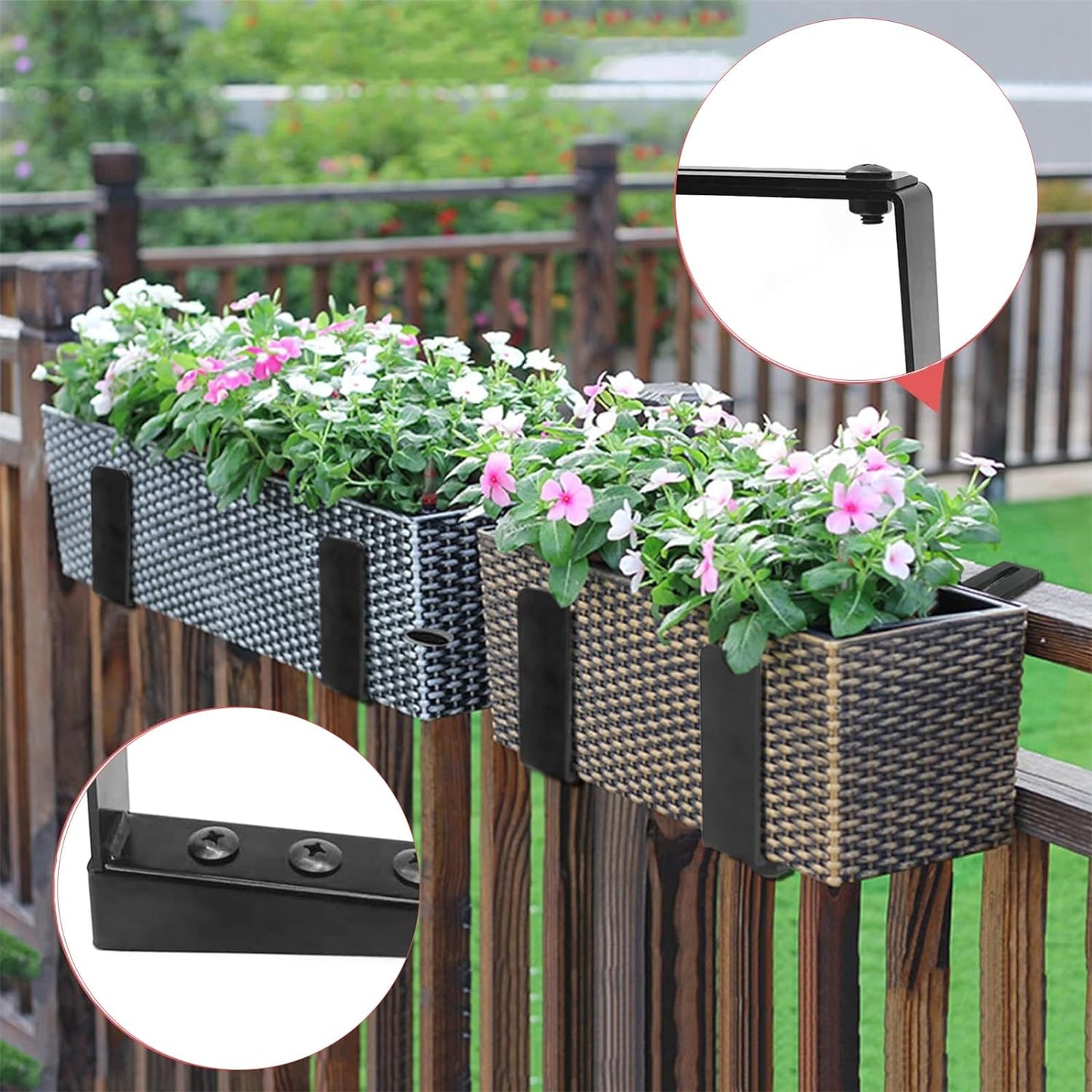 Window Box Brackets for Railing Adjustable Planter Box Brackets Flower Box Brackets for Railings Deck Bird Feeder Hanger for Railing Heavy Duty Bracket for Windowsills, Garden, Fences and Balcony