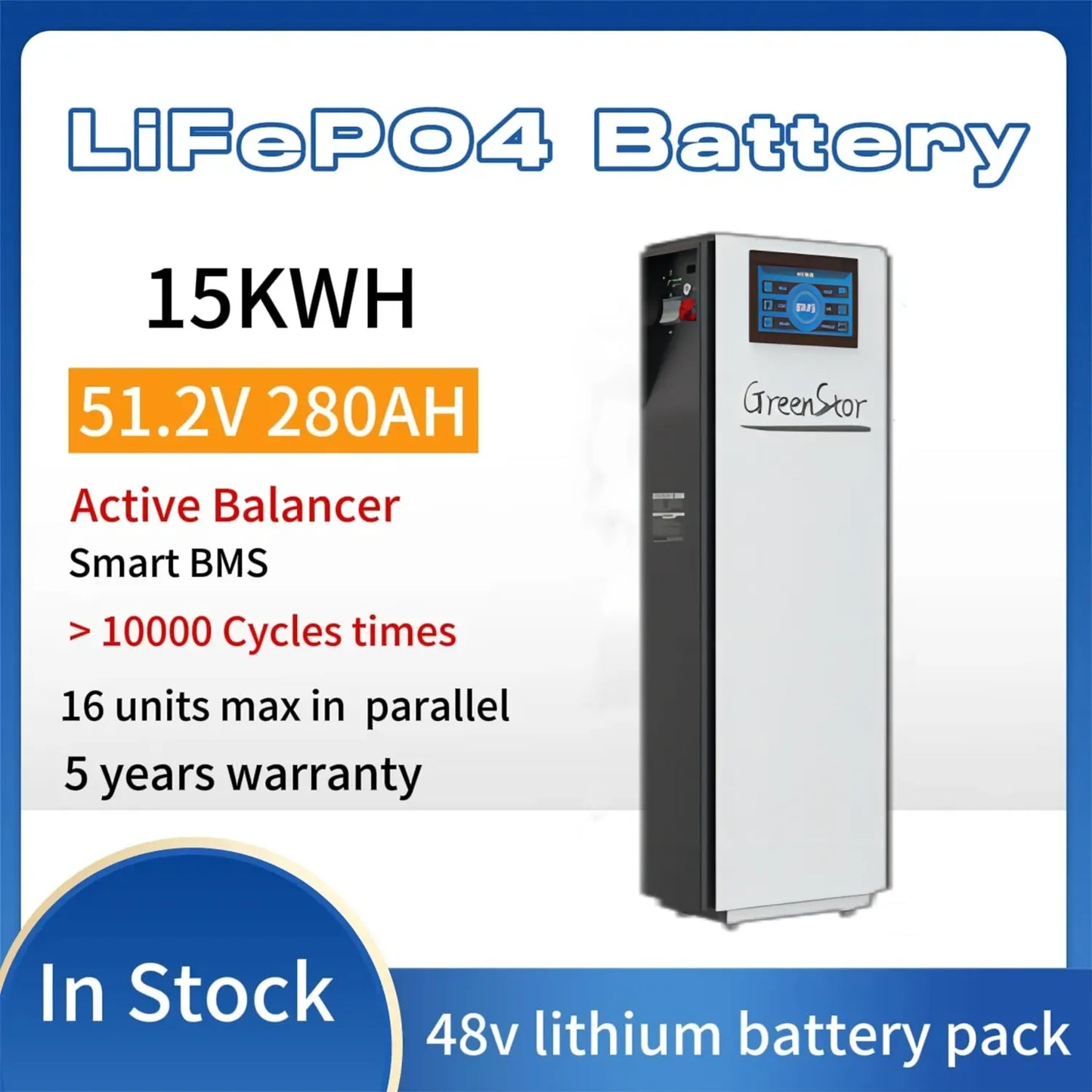 Factory Deep Cycle 15Kwh 300Ah Lifepo4 Battery Standing Vertical Solar Lithium Home Energy Storage Battery For Solar System